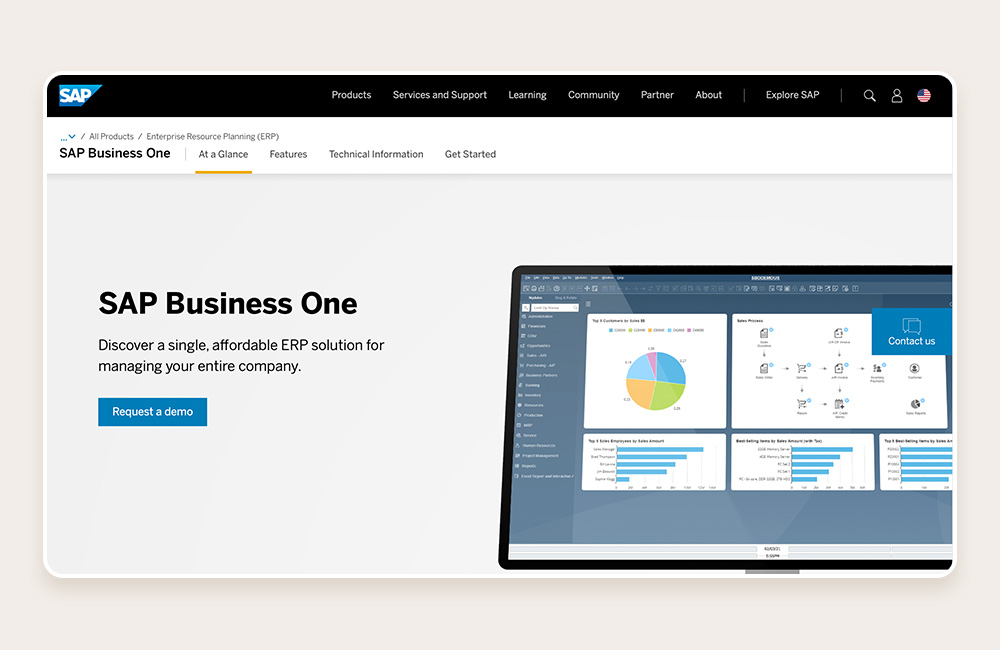 screenshot of SAP business one homepage